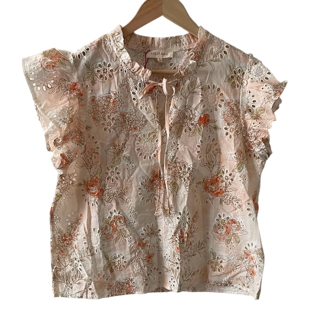 Floral Eyelet Ruffle Sleeve Top Cottagecore Romantic Size L